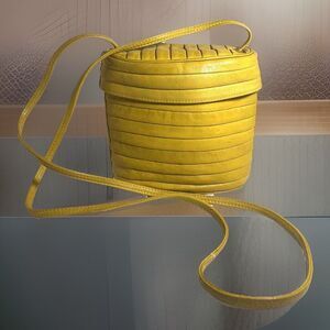 Della Novita Vintage 80s Italian Leather Pillbox Crossbody Yellow